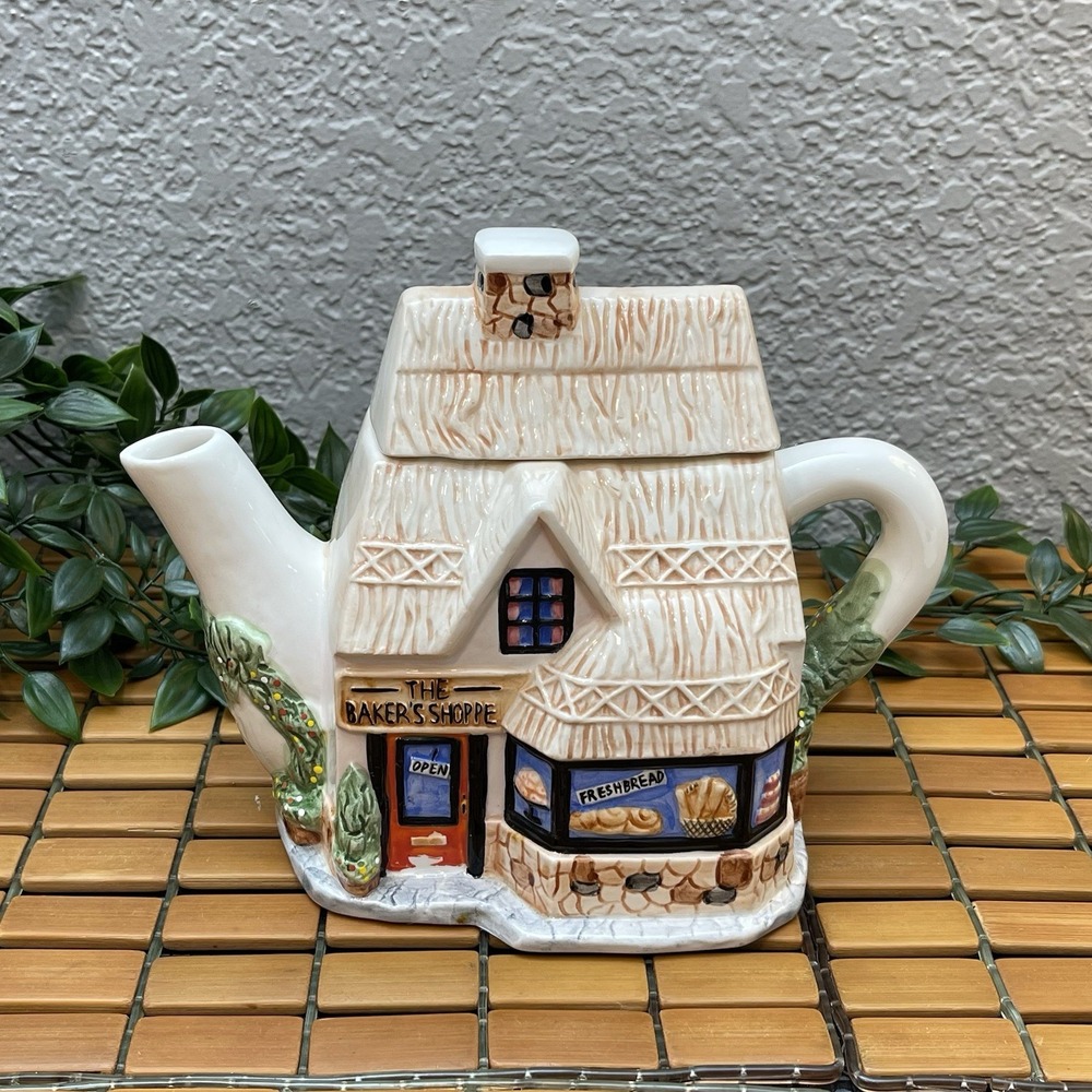 Vintage Andrea By Sadek The Bakers Shoppe Teapot Ceramic Cottage House Village
